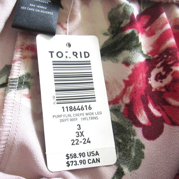 Torrid Pink Flowered Waist Tie Soft, Flowing Pants, Size 3X, 22-24, NWT     K220 - Picture 9 of 9